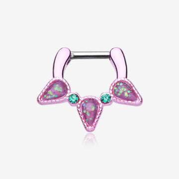 Colorline Opal Sparkle Trident Septum Clicker-Pink/Teal
